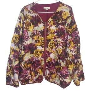 Ava & Viv Floral  Quilted Jacket Purple, Gold, White 4X EUC